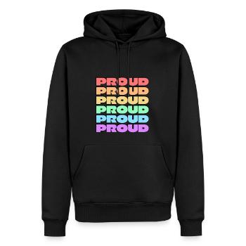 PROUD gay pride 6 rainbow colors - Men’s Premium Organic Hoodie - black - Front - Nico (187cm)