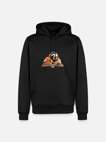 Faultier Lesen Buch - Männer Premium Bio Hoodie - Schwarz