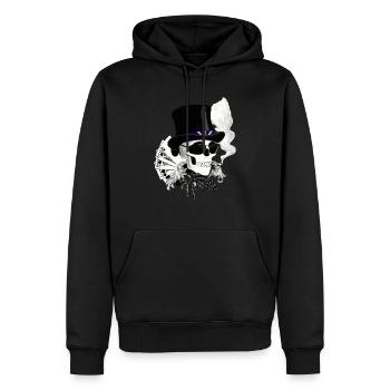 Skull mit Sonnenbrille und Zylinder - Männer Premium Bio Hoodie - Schwarz - Vorne - Nico (187cm)