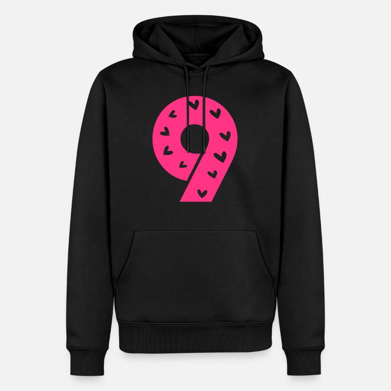 Nummer 9 mit Herzmuster - Männer Premium Bio Hoodie - Schwarz