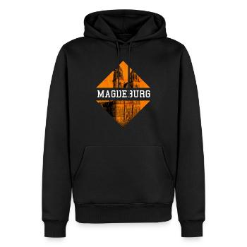 Magdeburg - Männer Premium Bio Hoodie - Schwarz - Vorne - Nico (187cm)
