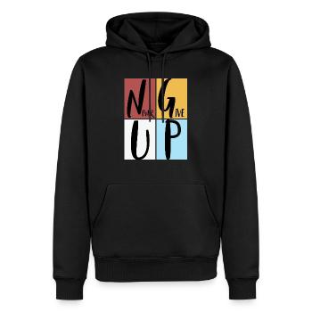 never give up - Men’s Premium Organic Hoodie - black - Front - Nico (187cm)