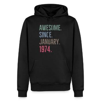 Génial depuis janvier 1974 - Sweat à capuche Premium bio Homme - noir - Devant - Nico (187cm)