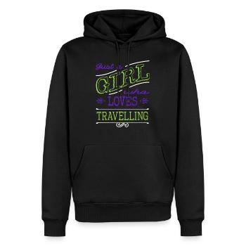 bus hiking travel agent tent sea fly couple - Men’s Premium Organic Hoodie - black - Front - Nico (187cm)