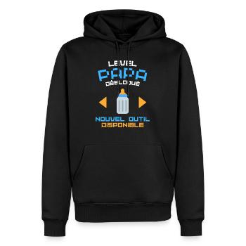 Level papa débloqué cadeau papa gamer - Sweat à capuche Premium bio Homme - noir - Devant - Nico (187cm)