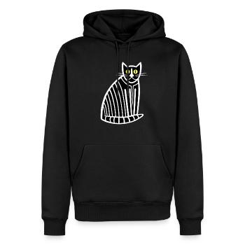 Cat Portrait Stripey Black White Right - Men’s Premium Organic Hoodie - black - Front - Nico (187cm)