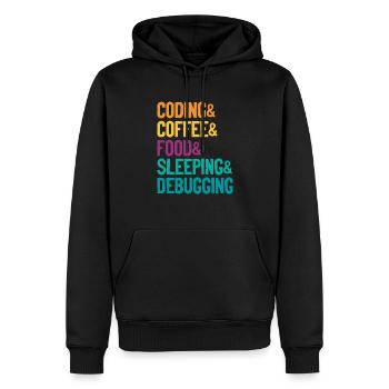 Coding Coffee Food Sleeping Debbuging Programmer C - Männer Premium Bio Hoodie - Schwarz - Vorne - Nico (187cm)