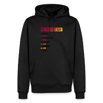 My Perfect Day Wake Up Code Software Developer Pro - Männer Premium Bio Hoodie - Schwarz - Vorne - Nico (187cm)