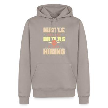 Hustle Haters Hiring Startup Founder - Men’s Premium Organic Hoodie - taupe - Front - Nico (187cm)