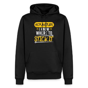 Acupuncture Know To Stick - Men’s Premium Organic Hoodie - black - Front - Nico (187cm)