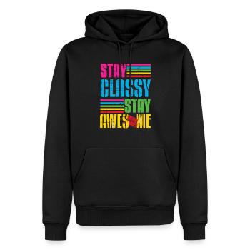 Classy Stay Aweome Retro Walkman - Men’s Premium Organic Hoodie - black - Front - Nico (187cm)