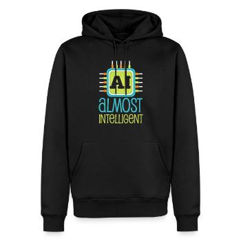 AI Almost Intelligent AI Humor - Men’s Premium Organic Hoodie - black - Front - Nico (187cm)