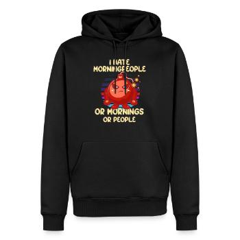 Bureau à domicile| Retro Bombe déteste le mornig et les gens - Sweat à capuche Premium bio Homme - noir - Devant - Nico (187cm)