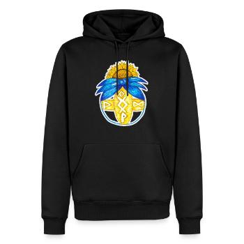 Motanka, poupée ukrainienne traditionnelle. Jaune bleu. - Sweat à capuche Premium bio Homme - noir - Devant - Nico (187cm)