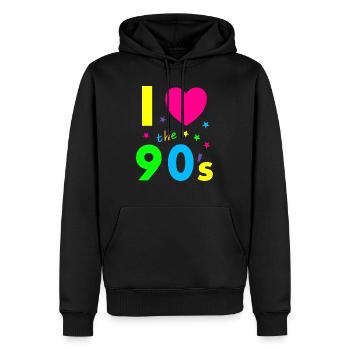I love the 90's - Männer Premium Bio Hoodie - Schwarz - Vorne - Nico (187cm)
