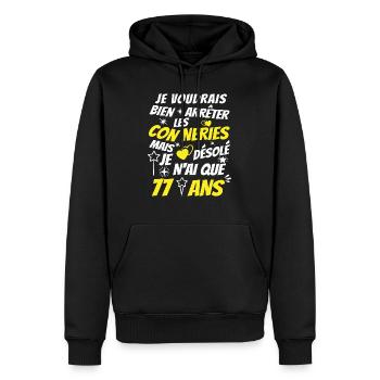 conneries 77 ans / humour anniversaire 77 ans - Sweat à capuche Premium bio Homme - noir - Devant - Nico (187cm)