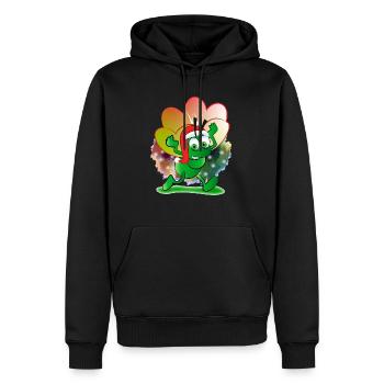 Grüne Ameise mit dem Hut des Weihnachtsmanns, der eine Blume trägt - Männer Premium Bio Hoodie - Schwarz - Vorne - Nico (187cm)