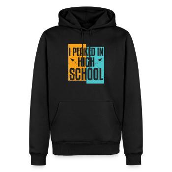 In High School I Peaked Distressed - Men’s Premium Organic Hoodie - black - Front - Nico (187cm)