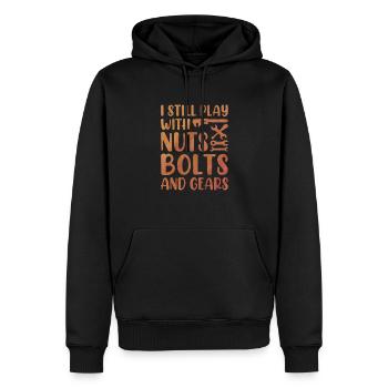 I Still Play With Nuts Bolts And Gears Car Lover M - Men’s Premium Organic Hoodie - black - Front - Nico (187cm)