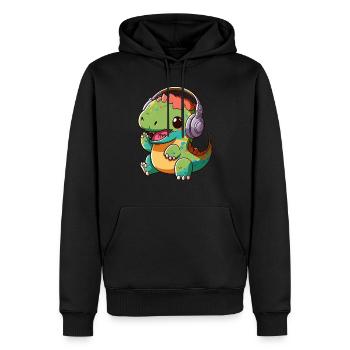 Kawaii Cute Happy Colorful Dino avec des écouteurs - Sweat à capuche Premium bio Homme - noir - Devant - Nico (187cm)