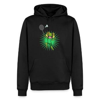 Cute Frog Badminton Player Ironic Hobby Sports - Men’s Premium Organic Hoodie - black - Front - Nico (187cm)