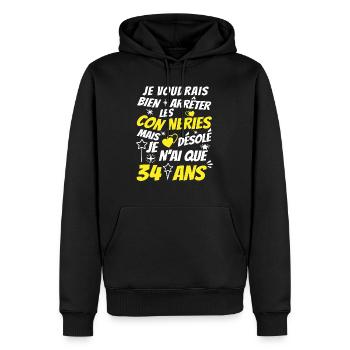 conneries 34 ans / cadeau anniversaire 34 ans - Sweat à capuche Premium bio Homme - noir - Devant - Nico (187cm)