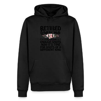 Grand-mère retraitée Pension Infirmière infirmière en soins infirmiers - Sweat à capuche Premium bio Homme - noir - Devant - Nico (187cm)