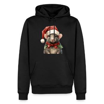 Ratte mit Weihnachtsmütze, T-Shirt, Tasse - Männer Premium Bio Hoodie - Schwarz - Vorne - Nico (187cm)