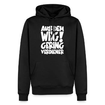 US DEM WEG GERINGVERDIENER! - Männer Premium Bio Hoodie - Schwarz - Vorne - Nico (187cm)