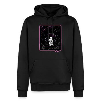 Cute Ghost with Umbrella in the Rain Cartoon Style - Men’s Premium Organic Hoodie - black - Front - Nico (187cm)