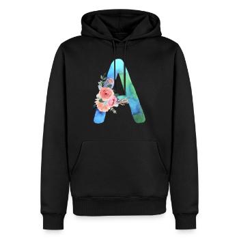 Lettre A watercolor - Sweat à capuche Premium bio Homme - noir - Devant - Nico (187cm)