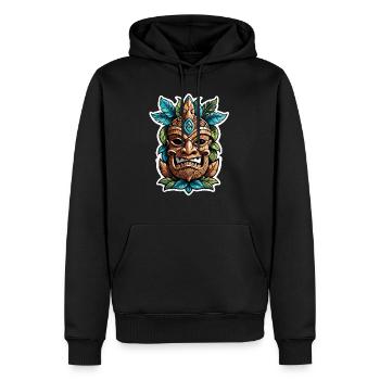 tiki beach - statue polynèsie - Sweat à capuche Premium bio Homme - noir - Devant - Nico (187cm)