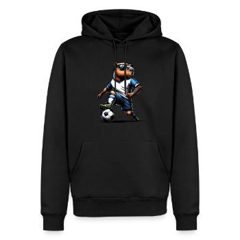 Capybara spielt Fußball - Geschenk Fußballspieler - Männer Premium Bio Hoodie - Schwarz - Vorne - Nico (187cm)
