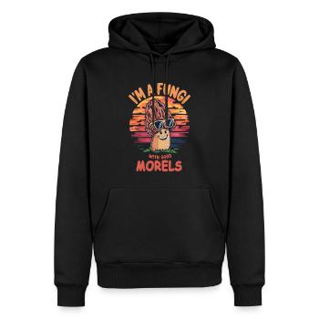 Ich bin ein Pilz mit guten Morcheln Lustige Karikatur - Männer Premium Bio Hoodie - Schwarz - Vorne - Nico (187cm)