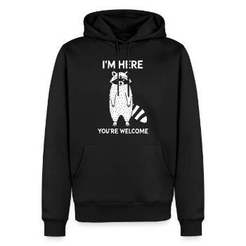 Citation drôle de raton laveur Je suis là Vous êtes le bienvenu Humour - Sweat à capuche Premium bio Homme - noir - Devant - Nico (187cm)