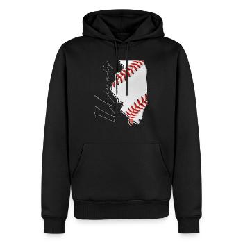 Illinois (États-Unis) | Vrai baseball | Script de carte - Sweat à capuche Premium bio Homme - noir - Devant - Nico (187cm)