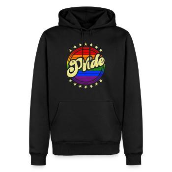 Pride Design Vintage LGBT Regenbogen Kreis & Sterne - Männer Premium Bio Hoodie - Schwarz - Vorne - Nico (187cm)