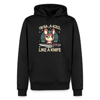 Adorable Danger : Animal Kawaii mignon avec couteau - Sweat à capuche Premium bio Homme - noir - Devant - Nico (187cm)
