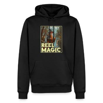 Sorcier de pêche fantaisiste - Magie des rouleaux - Sweat à capuche Premium bio Homme - noir - Devant - Nico (187cm)