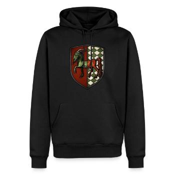Armoiries : rouge, chimère verte - Sweat à capuche Premium bio Homme - noir - Devant - Nico (187cm)