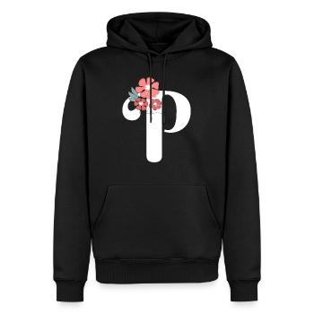 Buchstabe p Minimalistische Blumen - Männer Premium Bio Hoodie - Schwarz - Vorne - Nico (187cm)