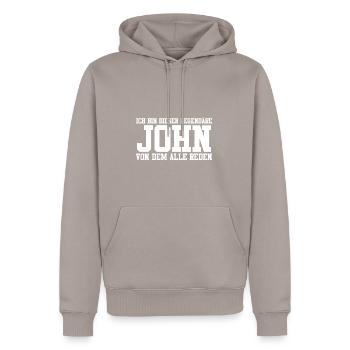 John Name Design - Männer Premium Bio Hoodie - Taupe - Vorne - Nico (187cm)