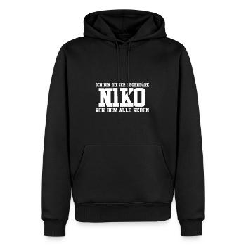 Niko Name Design - Männer Premium Bio Hoodie - Schwarz - Vorne - Nico (187cm)