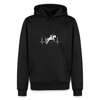 Reiter Herzschlag – EKG mit Springreiter - Männer Premium Bio Hoodie - Schwarz - Vorne - Nico (187cm)