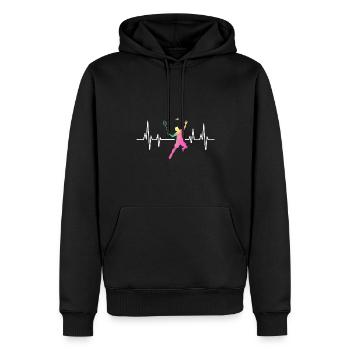 Badminton rythme cardiaque coloré - Sweat à capuche Premium bio Homme - noir - Devant - Nico (187cm)