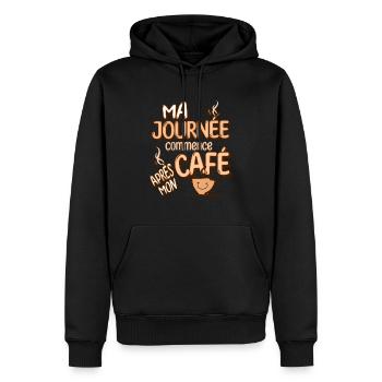 Ma journée commence après mon café - Sweat à capuche Premium bio Homme - noir - Devant - Nico (187cm)