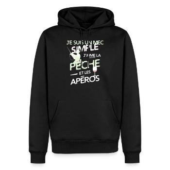 Pêche - un mec simple - Sweat à capuche Premium bio Homme - noir - Devant - Nico (187cm)