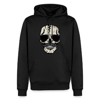 tete de mort hipster moustache crane skull lunette - Sweat à capuche Premium bio Homme - noir - Devant - Nico (187cm)