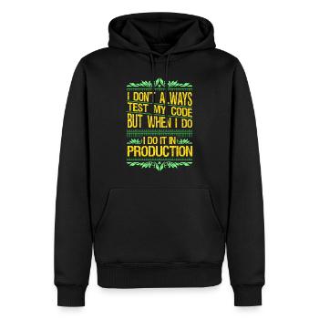 Ich teste mein Code-Geschenk nicht immer - Männer Premium Bio Hoodie - Schwarz - Vorne - Nico (187cm)