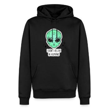 Ich glaube nicht an Menschen - Männer Premium Bio Hoodie - Schwarz - Vorne - Nico (187cm)